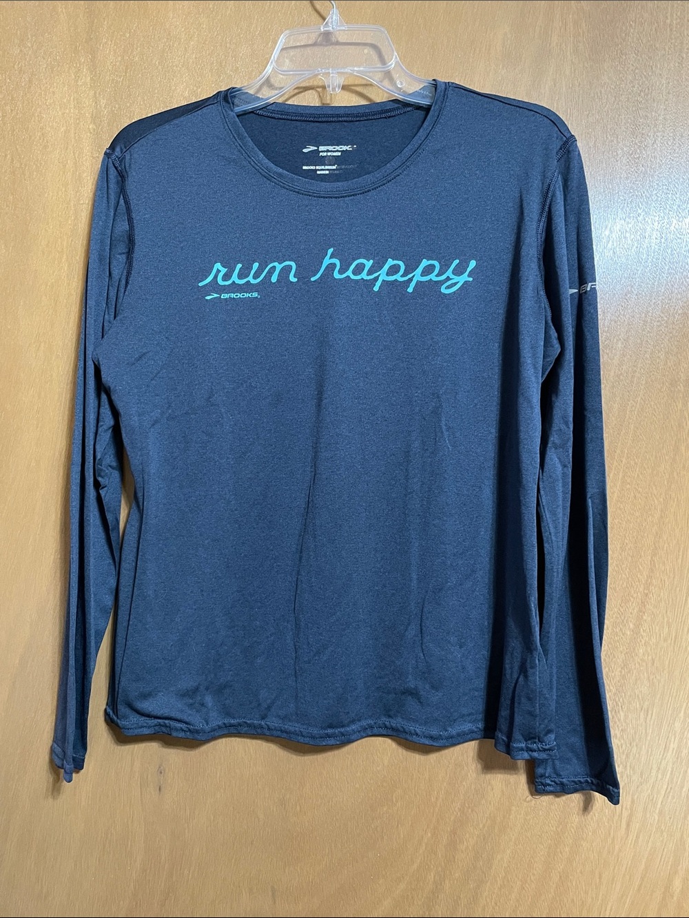 Brooks Women’s Long-Sleeve 'Run Happy' Tee in Navy with Teal Script
